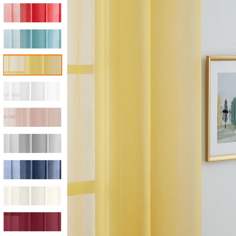 July Joy Semi Linen Look Sheer Curtains for Bedroom, Living Room Grommet Light Filtering Solid Voile Window Curtains, Set of 2 Panels (52 x 72 inch, Yellow) - Image 3